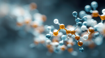 Abstract molecular structure with interconnected atoms, symbolizing scientific research and discovery. Chemical bond shown.