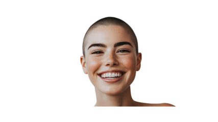 Joyful Bald Woman Smiling, Close-up Portrait