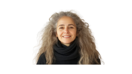 Portrait of a Smiling Woman with Long Gray Hair