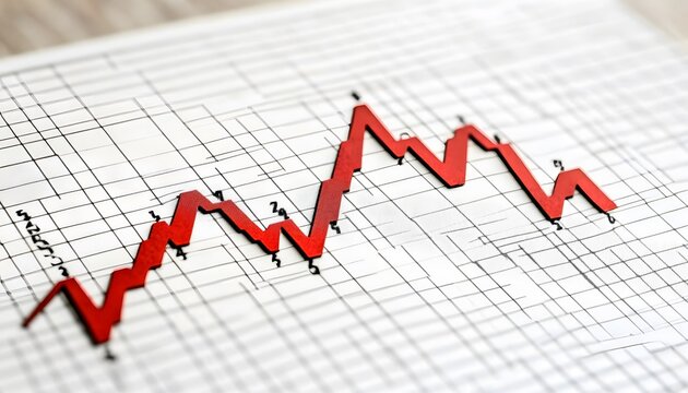 Red fluctuating line graph on gridded paper.