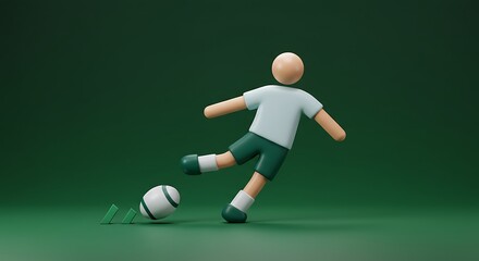 Fototapeta premium Cartoon Figure Kicking Ball Sport Action on Green Background