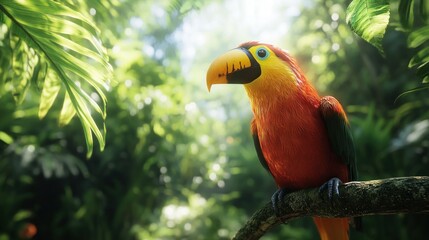 Vibrant parrot in lush jungle