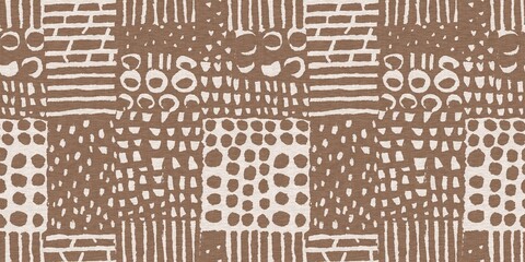 Calm scribble shape minimal shape seamless border pattern. Gender neutral baby nursery natural brown linen banner background. Scandi style sketch doodle wash tape edging trim. 