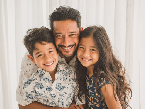 Portrait of a father with his children, heartfelt and emotional image for Father’s Day, showing love and family connection - Powered by Adobe