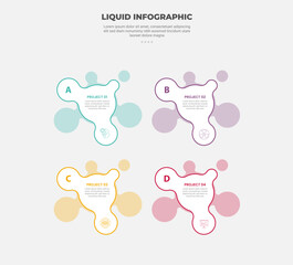 Obraz premium liquid and fluid shape infographic outline style with 4 point template with liquify shape and some transparent shape behind for slide presentation