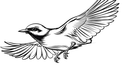 Naklejka premium Detailed Freehand Drawn Cartoon of a Black and White Flying Bird