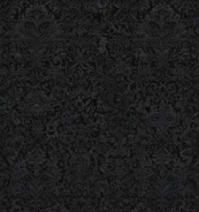 Black gothic damask; intricate floral & vine pattern, seamless repeat , cloth, texture, illustration