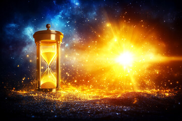 Hourglass in Cosmic Space Representing the Passage of Time Towards An Imminent Deadline
