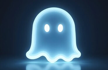 Fototapeta premium Neon ghost emoji style face simple glowing white