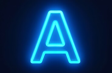 Neon letter A in block font blue glow dark background