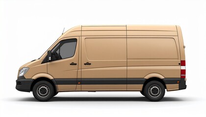 Fototapeta premium Light Brown Delivery Van Side View Mockup for Courier Services