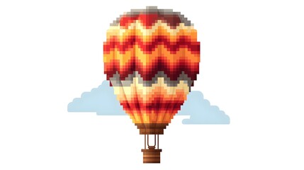 Naklejka premium Detailed Pixel Art Hot Air Balloon Cartoon Vector Illustration for Creative Projects