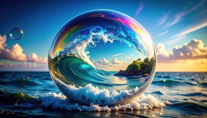 Colorful Bubble Reflecting Ocean Sunset