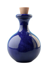 Elegant blue ceramic vase with wooden stopper, cut out - stock png.
