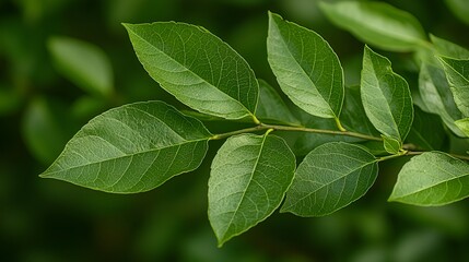 Obraz premium Lush green leaves on a branch.