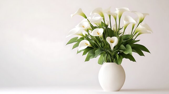 A vase filled with Arum flowers, elegantly isolated on a white background for a tranquil, refined look