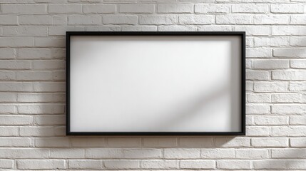 Blank Modern Frame on White Brick Wall Minimalist Mockup Design Template for Artwork Presentation Clean Simple Interior Decoration Elegant Style Photo
