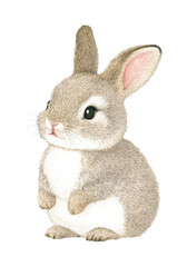 Cute fluffy baby rabbit illustration with soft fur, cut out - stock png.