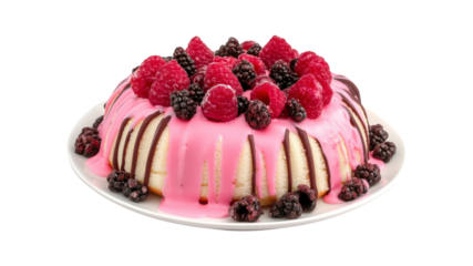 Delicious Raspberry and Blackberry Bundt Cake with Pink Glaze and Chocolate Drizzle