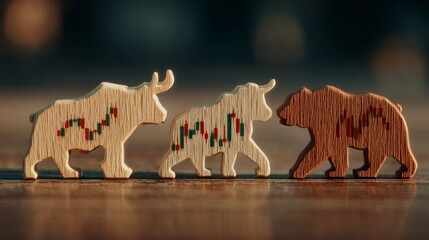 Financial Market Symbols Bulls and Bear with Candlestick Patterns