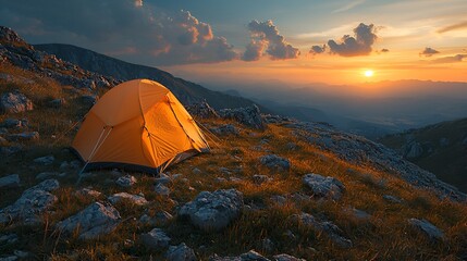 Sunset view from mountaintop campsite.