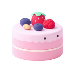 Cute pink cake with berries and nuts decoration on top, cut out - stock png.
