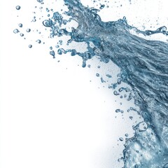 Blue water splash against a white background creating a dynamic fluid motion.