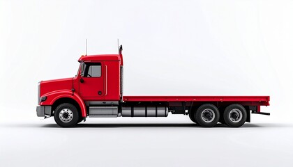 Red Flatbed Truck Side View Mockup for Hauling and Industrial Use