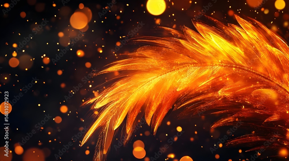 Canvas Prints elegant dark background with fine mesh and golden feather elements