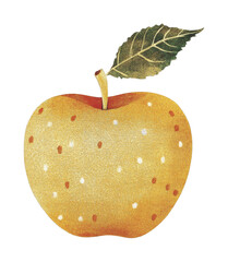 Fototapeta premium Golden apple with leaf illustration, cut out - stock png.