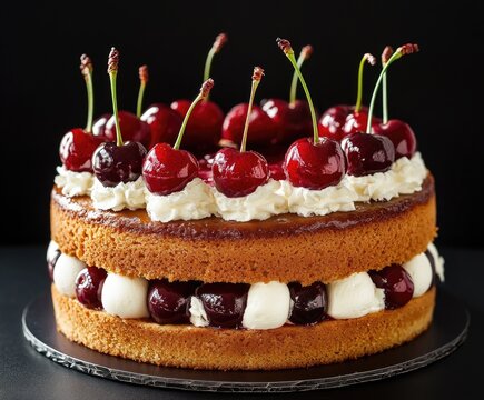 Layered cherry cake with whipped cream (1)