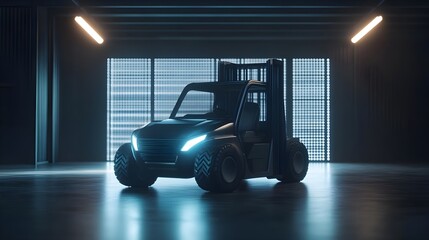Futuristic Digital Forklift in Modern Warehouse Environment