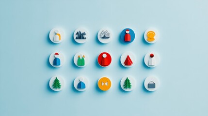 Colorful app icons on blue background.
