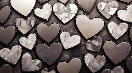 Obraz premium Abstract Metallic Heart Shapes on a Dark Background for Inspiration