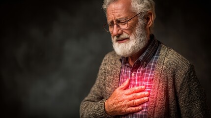 Obraz premium Senior Man Experiencing Chest Pain Serious Health Medical Emergency Elderly Person Healthcare Problem Urgent Medical Attention Needed Help 