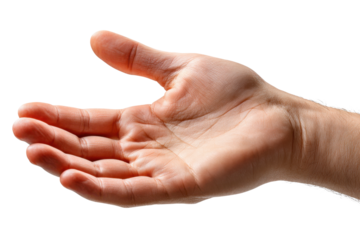 Reaching Hand: A close-up shot of a single hand reaching out, palm up, emphasizing texture and offering potential, captured with meticulous detail and lighting.