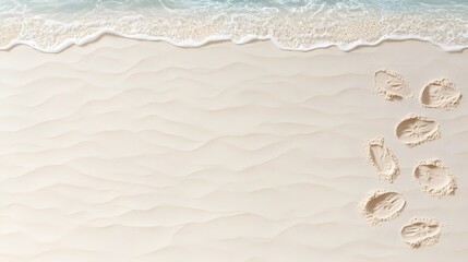 Soft White Sand Beach Texture with Gentle Waves and Footprints