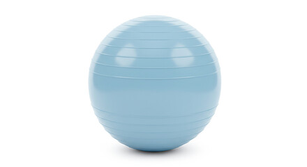 Light blue fitness ball standing on white background for pilates exercises
