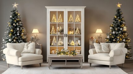 Vintage Christmas Decor with White Furniture and Elegant Trees