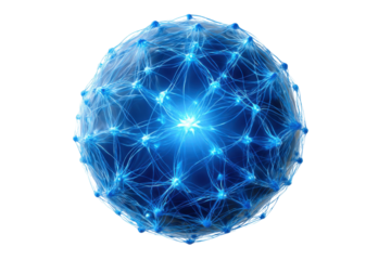 Illuminated Spherical Network: An abstract, digitally rendered orb of interconnected lines glows vibrantly, representing complex systems, networks, or data.