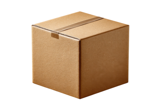 Cardboard Package: A simple, sturdy cardboard box stands as a symbol of delivery, shipping, and the anticipation of a new purchase. The box represents the journey of goods. 