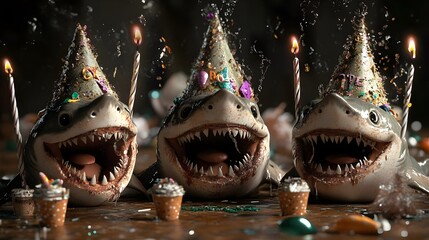 Playful Sharks Celebrate Birthday with Festive Party Supplies