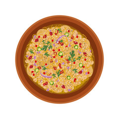 Vector Illustration logo Clipart Top View Papdi Chaat or Papri Chaat or Dahi Papri Chaat