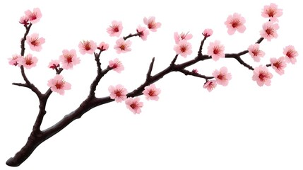 Delicate Watercolor Illustration of Cherry Blossom Branch