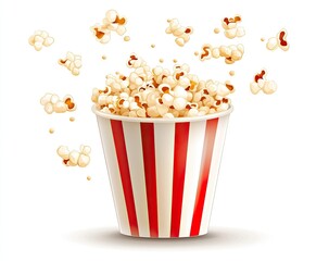 Popcorn in striped container,  flying kernels