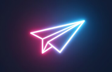 Paper airplane neon outline white glow plain background