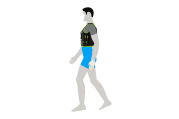 an Individua Figure Wearing, Person Demonstrating, Model Showing a Functional Utility Vest with Multiple Pockets, HUMAN MODEL WITH MULTIPURPOSE VEST CLOTH JACKET POCKET FOR ENGINEER SAFETY on a PNG