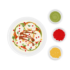 Vector Illustration logo Clipart Top View Dahi Vada or Dahi Bhalla Chaat Indian Food