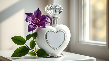 Elegant Heart-Shaped Perfume Bottle with Floral Crystal Design – Romantic Luxury Fragrance Art
