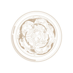 Vector Illustration logo Line art Top View Dahi Vada or Dahi Bhalla Chaat